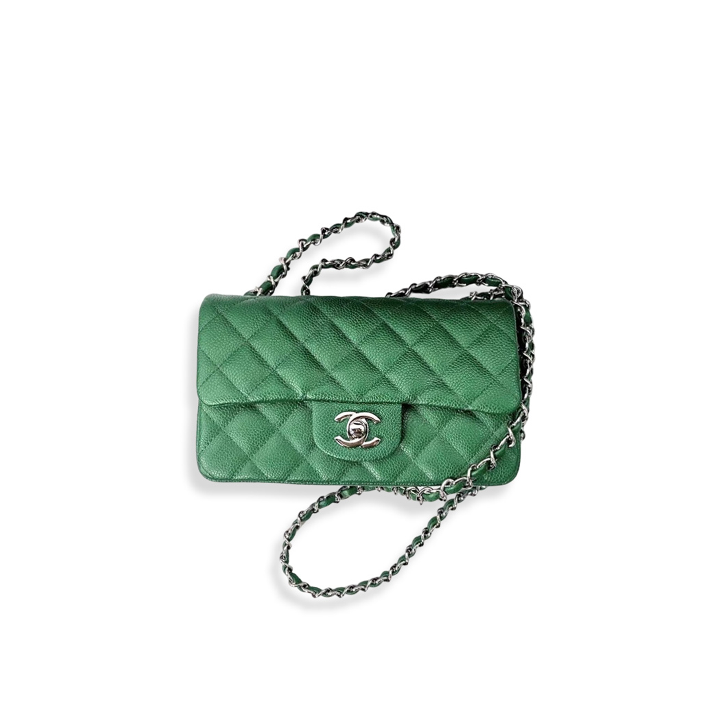CHANEL CLASSIC MINI RECTANGULAR EMERALD GREEN CAVIAR WITH HARDWARE AS1116 (20*12*6cm)